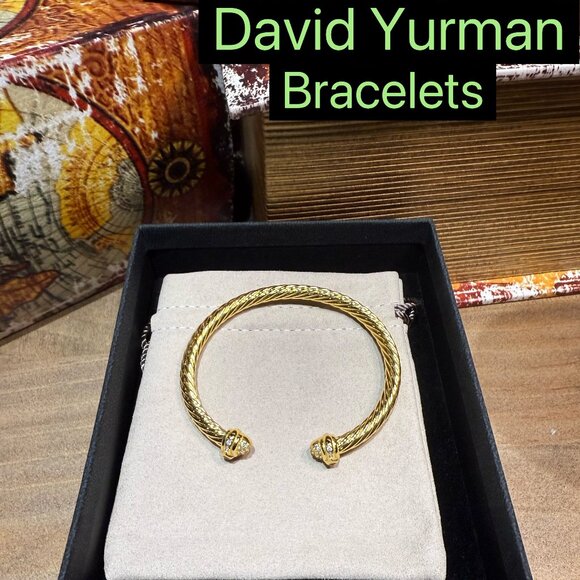 D̲a̲v̲i̲d̲ ̲Y̲u̲r̲m̲a̲n̲ 5mm Diamond Dome Cable Cuff Bracelet 18K Gold - Picture 1 of 7